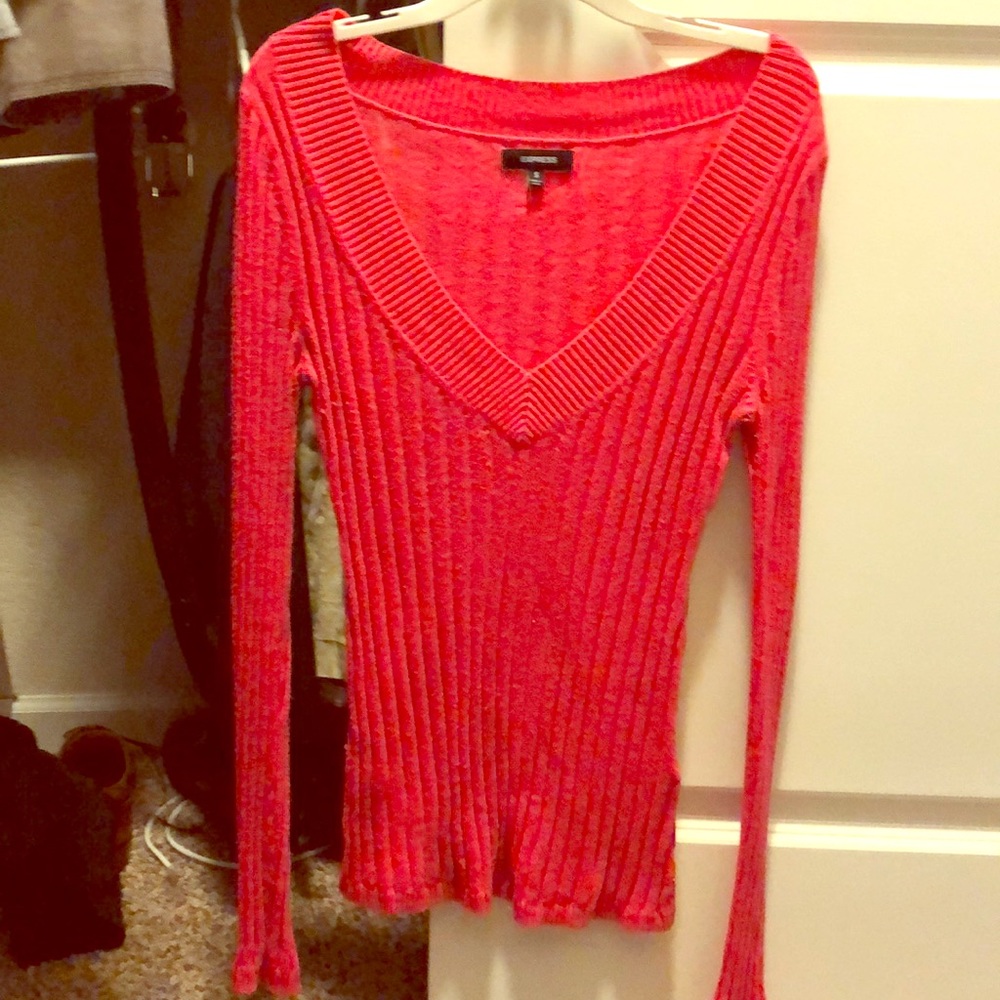 Express Pink V Neck Ribbed Sweater